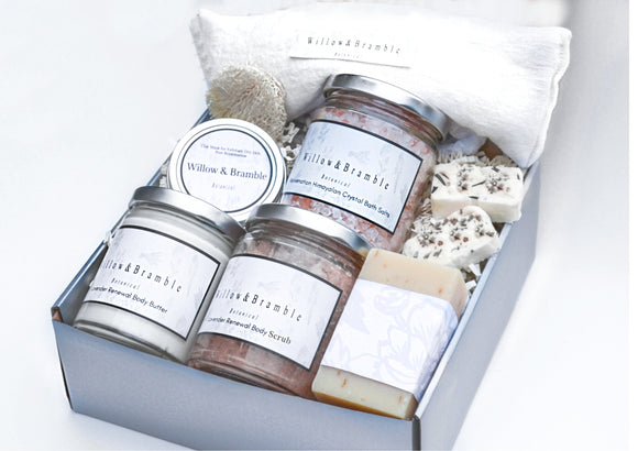 Sublime 10 P Spa Gift Basket Crafted Organic Ingredient Glass Jars Spa Package Mom Sister Wife Friend Relaxation in a box - Willowandbramble